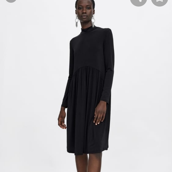 NEW Zara long sleeve gathered Black dress - Picture 1 of 8